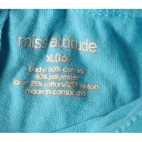 Miss Attitude Girls X Large(16) Short Sleeve Tee T Shirt Solid Blue - Picture 2 of 5